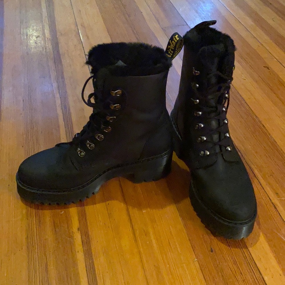 Dr. Martens Leona Faux Fur Platform Leather Boots